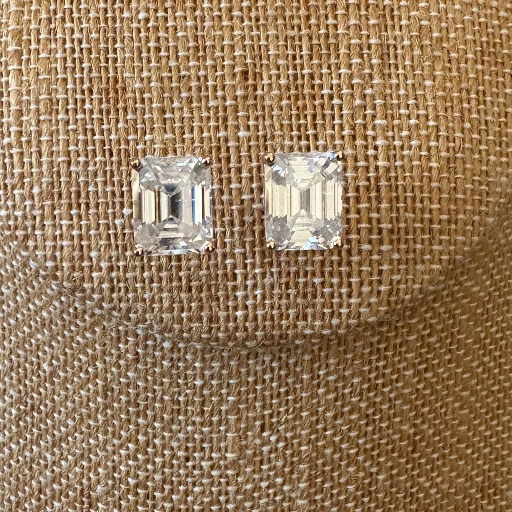 Rose Gold over Solid Silver 8 Carat Emerald Cut VVSD Moissanite Earrings